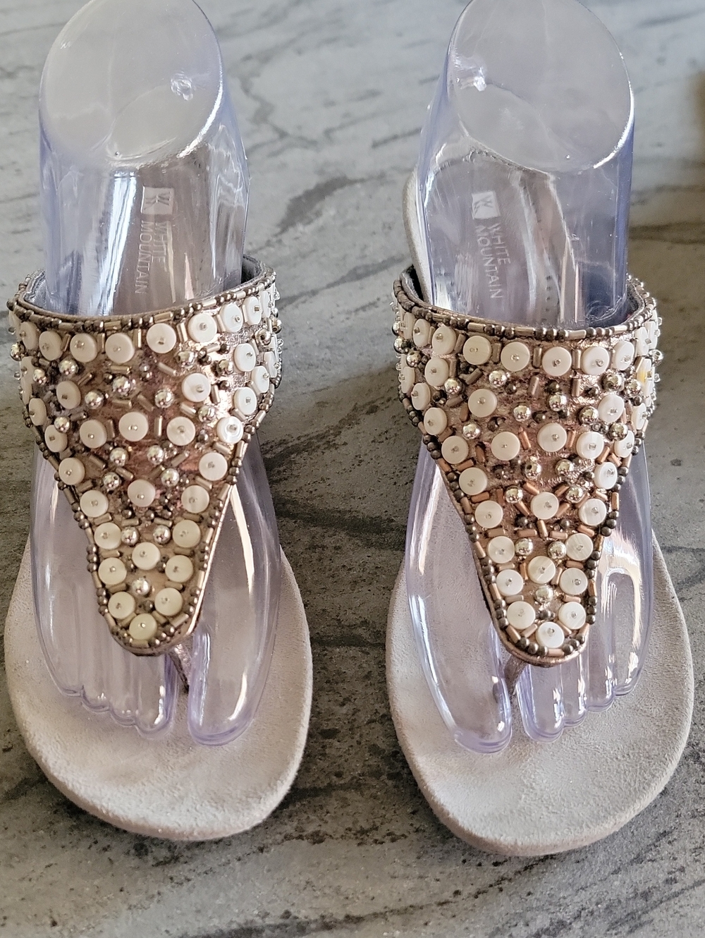 WHITE MOUNTAIN Embellished Sandal Slides White SilverToned Size 8.5M
